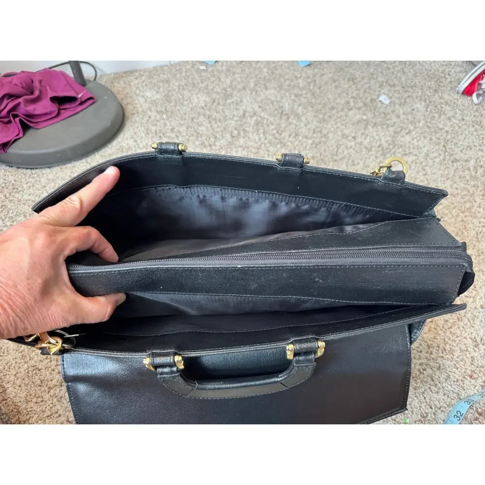 Vintage Black Leather Briefcase Crossbody Bag Made in Argentina